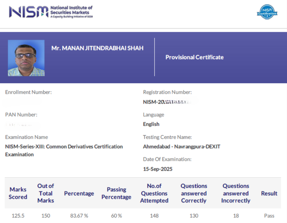 MANAN SHAH  NISM Exams Testimonial